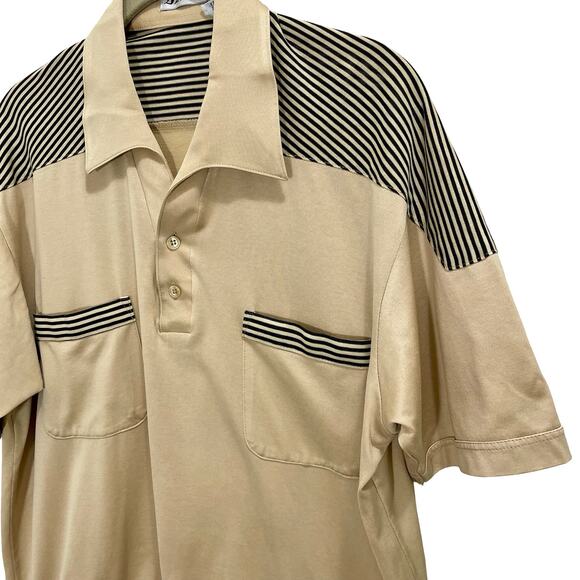 Vintage D'Avila Tan Men's Retro 90s Quarter Button Polo Shirt - Sz Large - Picture 2 of 7